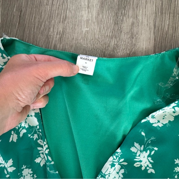Melrose & Market NWT Green White Floral Print Faux Wrap Mini Dress - Picture 6 of 7